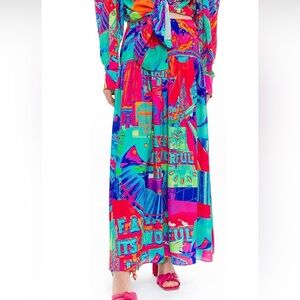 NWT CHAOUICHE Abstract Print Maxi Skirt XL Bold Colorful Statement Art Vacation